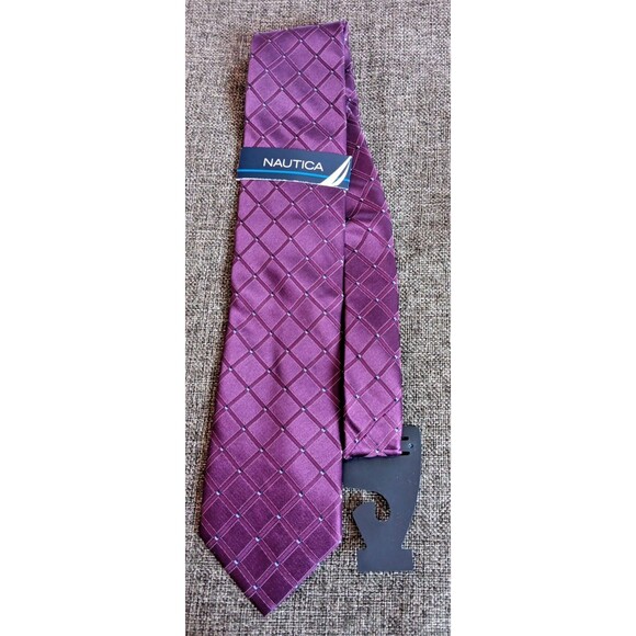 Tie 70s 80s 90s Y2K Mens New Nautica Silk Purple Check 3.25 Wide 59 Long - Picture 1 of 5